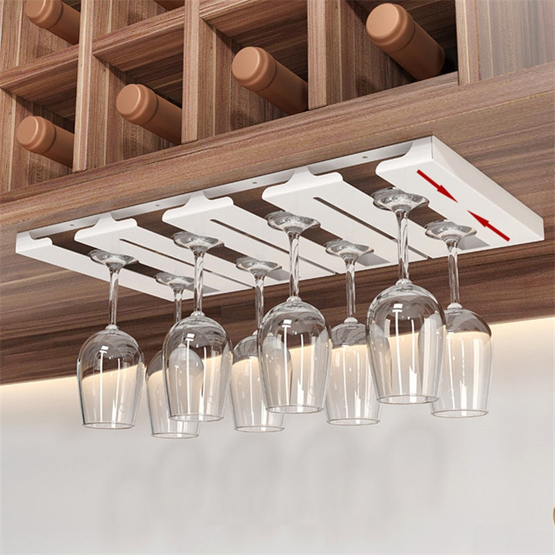 Under-Cabinet Metal Wine Glass Rack, 2 to 5 Slots, 22x23cm to 52x23cm