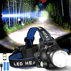 Rechargeable LED Headlamp with Adjustable Headband and Batteries