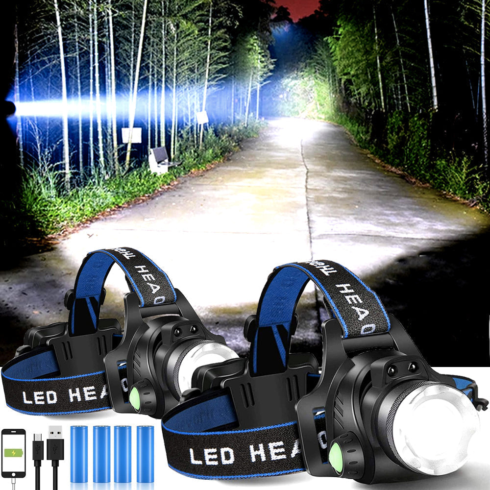 Rechargeable LED Headlamp with Adjustable Headband and Batteries