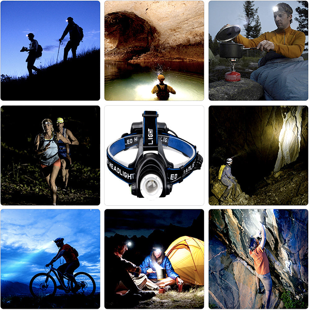 Rechargeable LED Headlamp with Adjustable Headband and Batteries