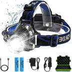 Rechargeable LED Headlamp with Adjustable Headband and Batteries