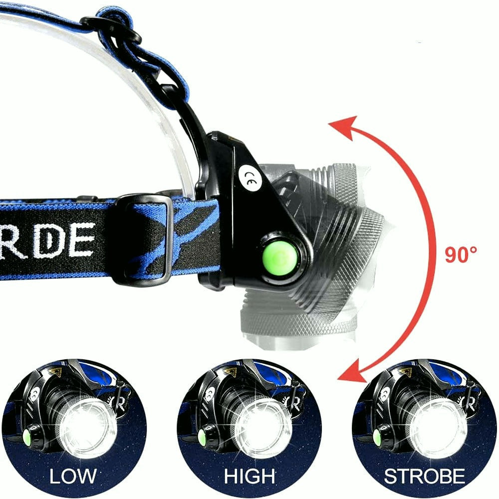 Rechargeable LED Headlamp with Adjustable Headband and Batteries