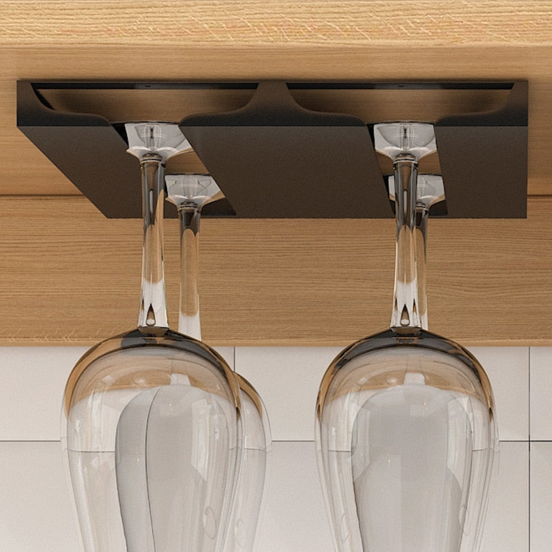 Under-Cabinet Metal Wine Glass Rack, 2 to 5 Slots, 22x23cm to 52x23cm