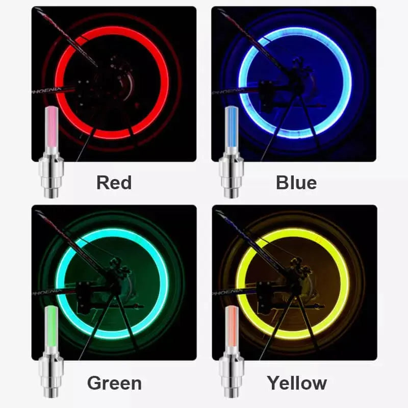 Motion-Activated LED Bicycle Valve Lights, Aluminum and Plastic, 6.2 × 2 cm