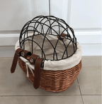 Front-Mounted Wicker Dog Bike Basket, Handwoven Rattan, 30 × 25 × 20 cm