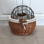 Front-Mounted Wicker Dog Bike Basket, Handwoven Rattan, 30 × 25 × 20 cm