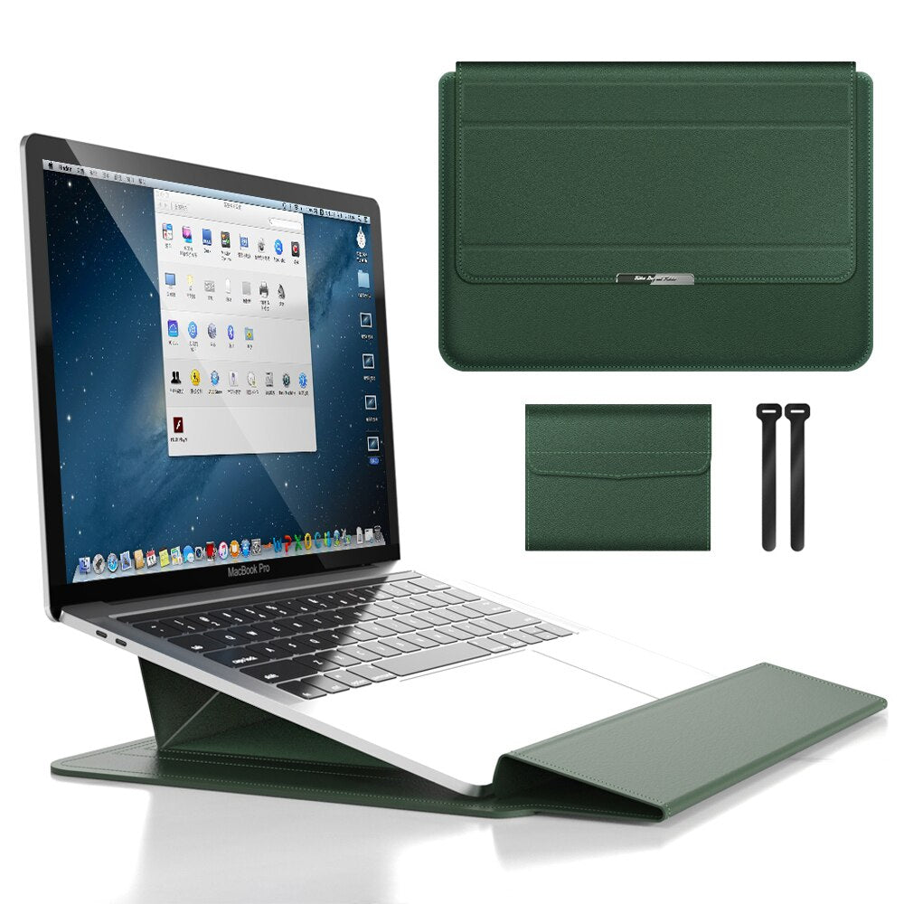 3-in-1 Synthetic Leather Laptop Sleeve with Accessory Storage for MacBook