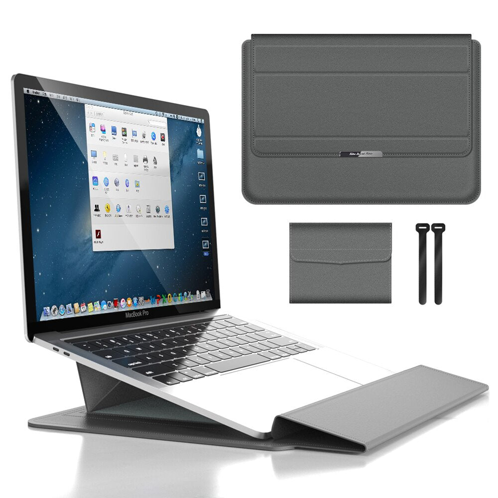3-in-1 Synthetic Leather Laptop Sleeve with Accessory Storage for MacBook