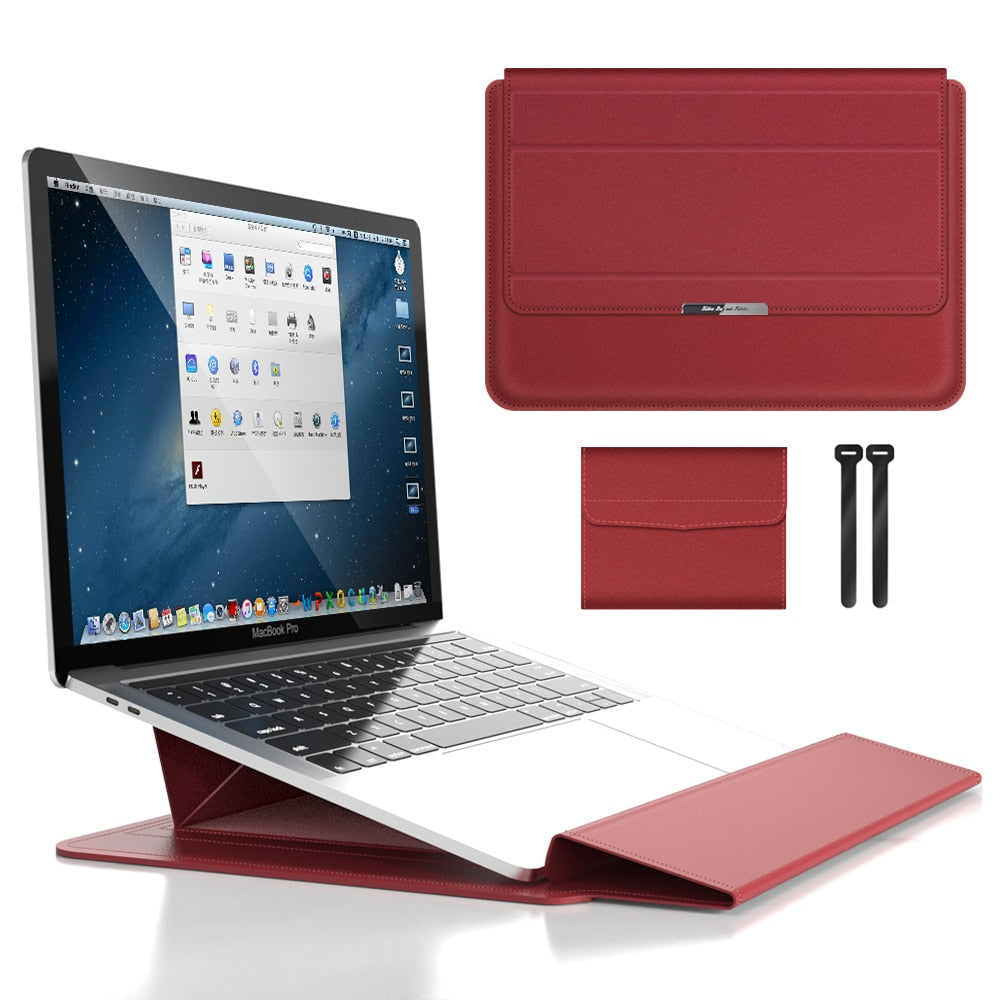 3-in-1 Synthetic Leather Laptop Sleeve with Accessory Storage for MacBook