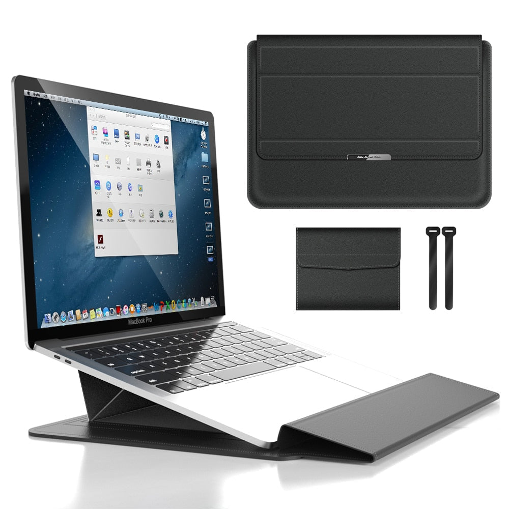 3-in-1 Synthetic Leather Laptop Sleeve with Accessory Storage for MacBook