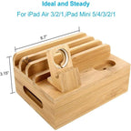 Bamboo 5-Port USB Charging Station and Organizer with Watch and Earbud Holders