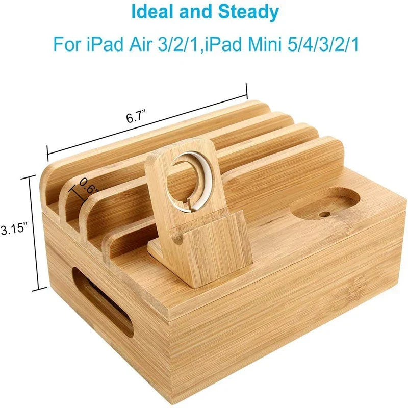 Bamboo 5-Port USB Charging Station and Organizer with Watch and Earbud Holders