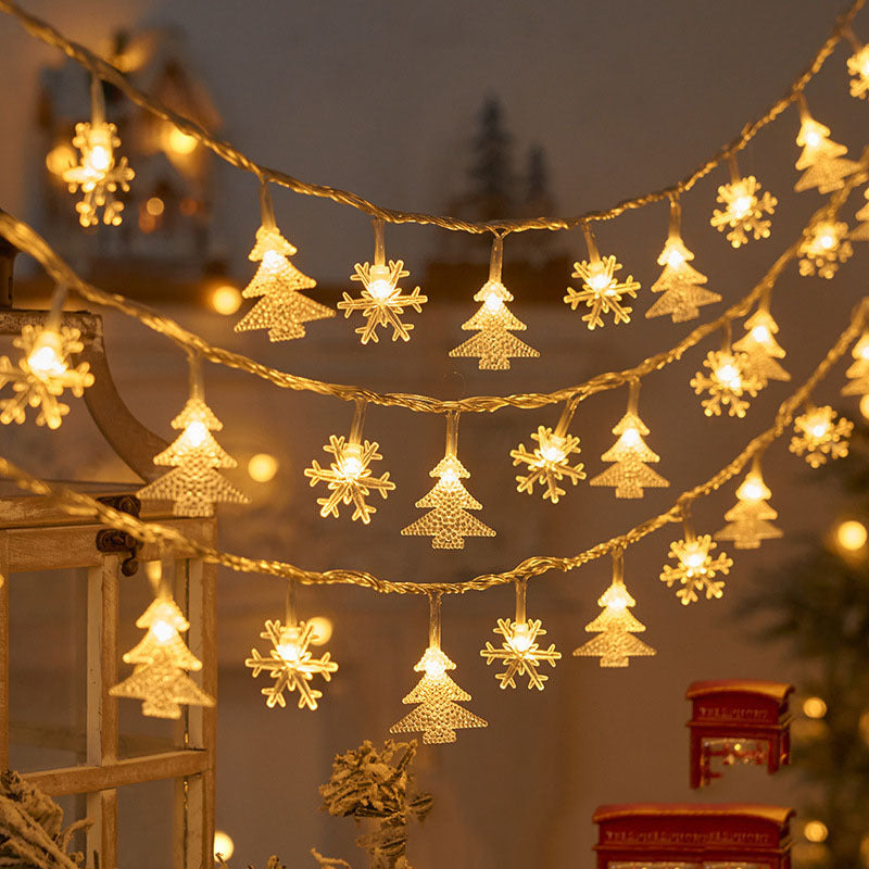 Christmas Tree and Snowflake LED Lights String Battery-Operated Acrylic Ornament Garland | Thrascher