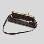 Patent Leather Evening Handbag with Detachable Strap and Frame Clasp