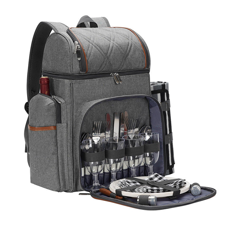 Picnic Backpack with Dish Set, Water-Resistant Fabric, 18 × 13 × 8.7 Inches