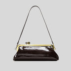 Patent Leather Evening Handbag with Detachable Strap and Frame Clasp