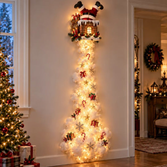 Christmas Wall Decoration with Warm Golden Lights and Winter Details