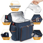 Picnic Backpack with Dish Set, Water-Resistant Fabric, 18 × 13 × 8.7 Inches