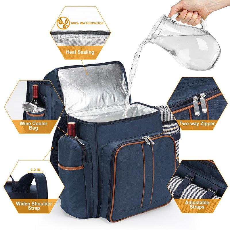 Picnic Backpack with Dish Set, Water-Resistant Fabric, 18 × 13 × 8.7 Inches