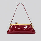 Patent Leather Evening Handbag with Detachable Strap and Frame Clasp