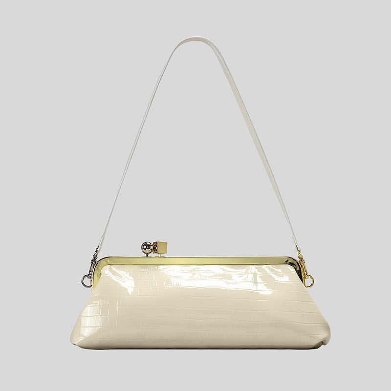 Patent Leather Evening Handbag with Detachable Strap and Frame Clasp