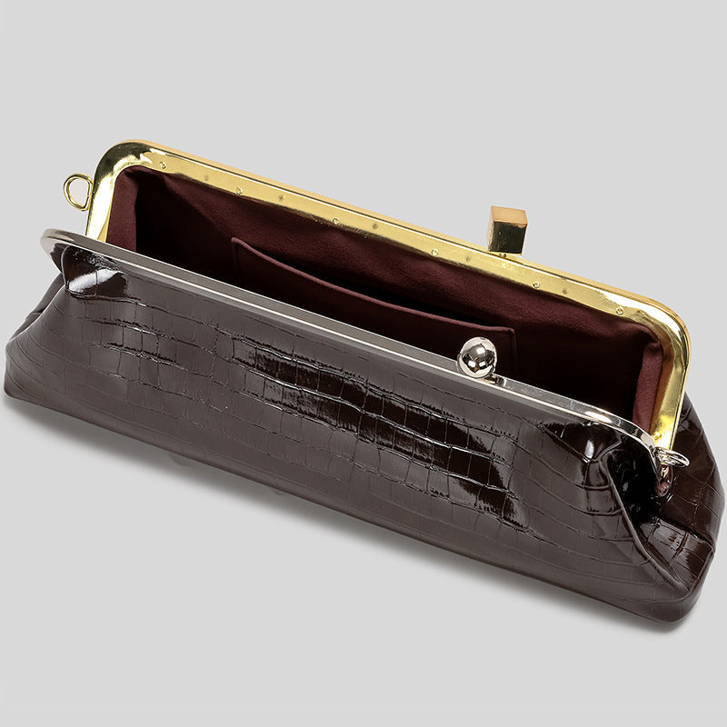 Patent Leather Evening Handbag with Detachable Strap and Frame Clasp