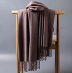 Cashmere-Blend Throw Blanket with Fringe for Couch, Bed, and Home Decor