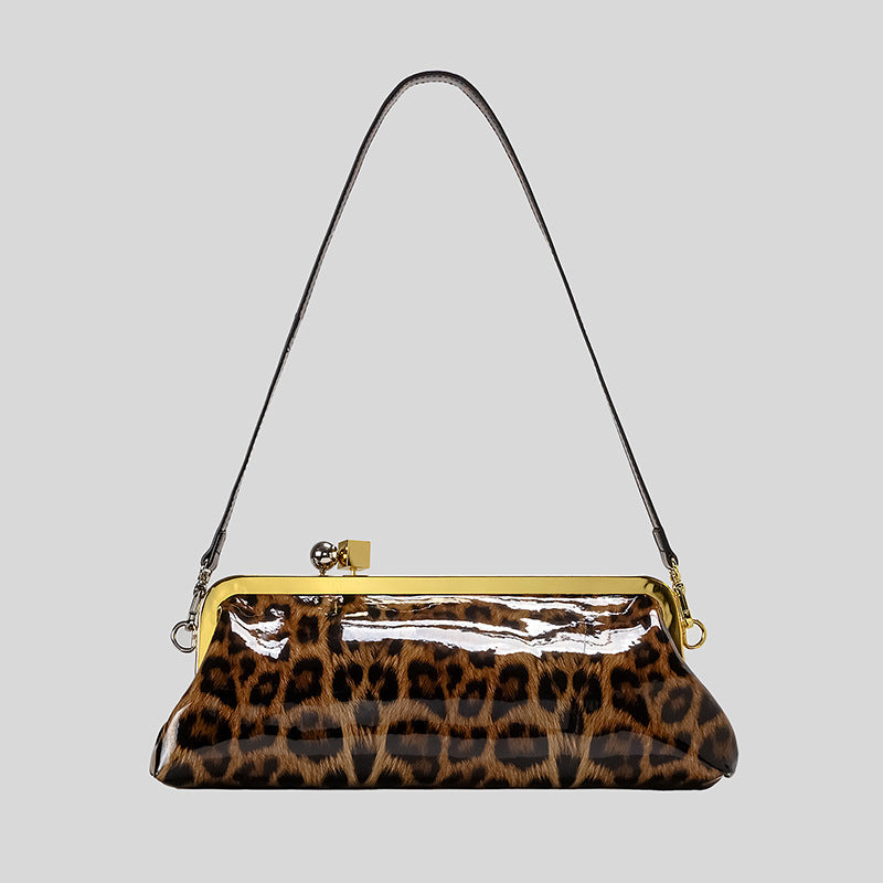 Patent Leather Evening Handbag with Detachable Strap and Frame Clasp