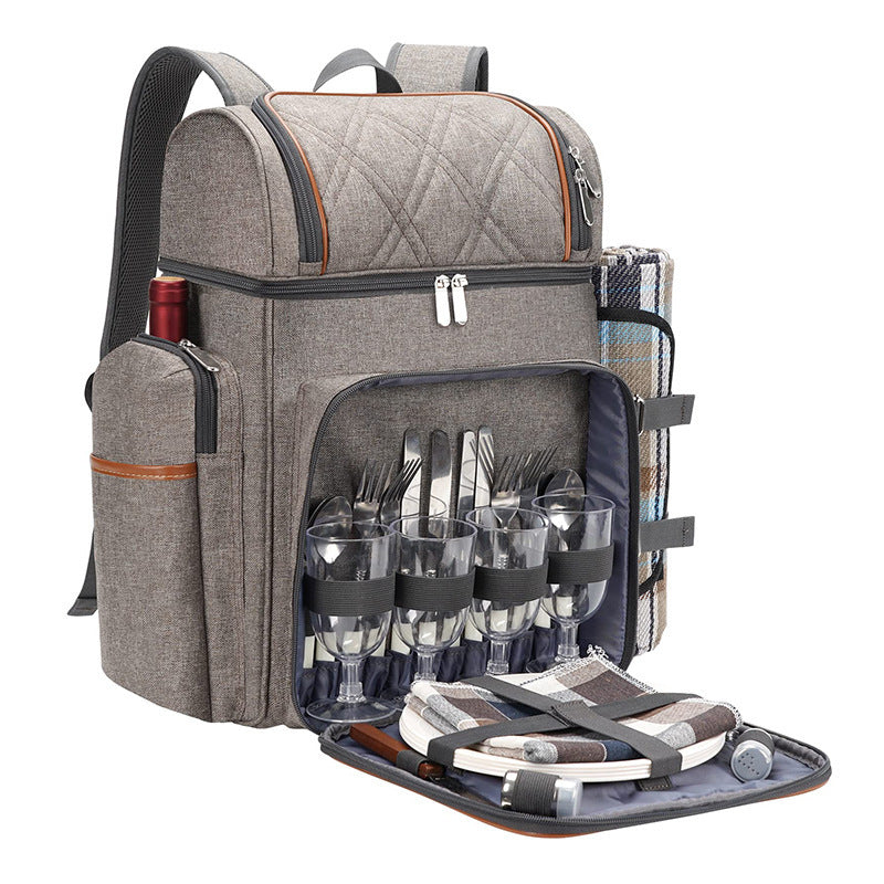 Picnic Backpack with Dish Set, Water-Resistant Fabric, 18 × 13 × 8.7 Inches