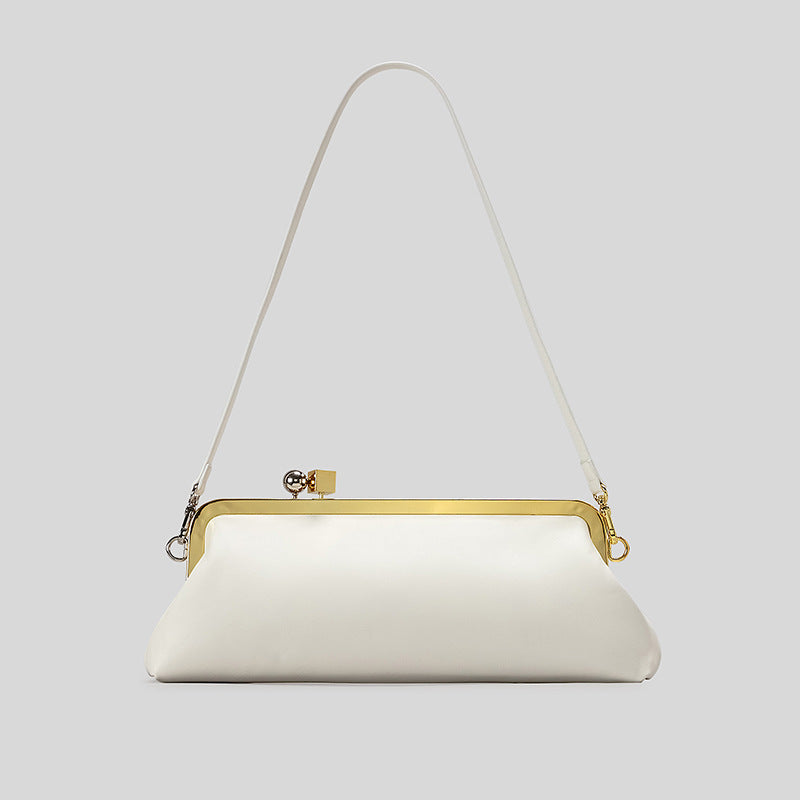 Patent Leather Evening Handbag with Detachable Strap and Frame Clasp