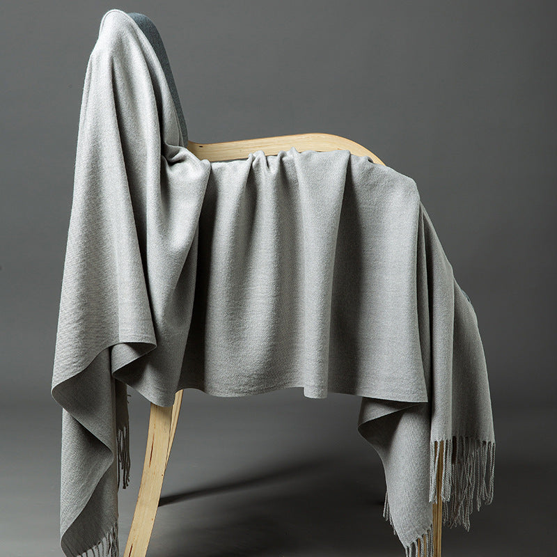 Cashmere-Blend Throw Blanket with Fringe for Couch, Bed, and Home Decor