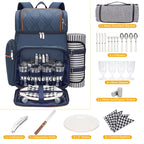 Picnic Backpack with Dish Set, Water-Resistant Fabric, 18 × 13 × 8.7 Inches