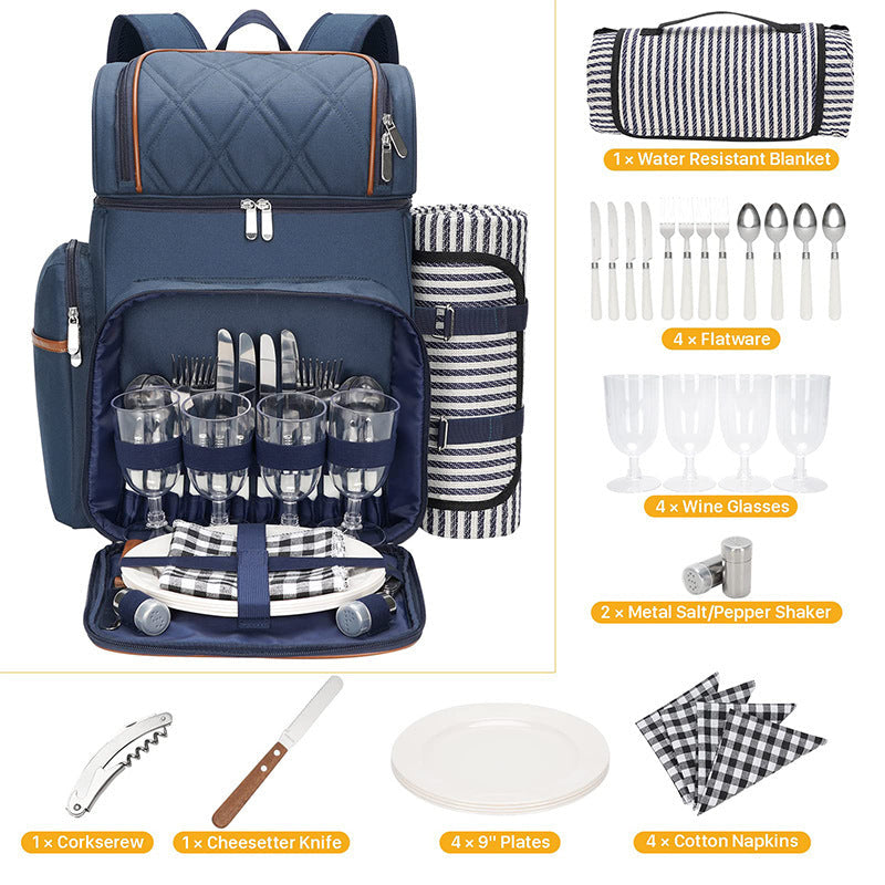 Picnic Backpack with Dish Set, Water-Resistant Fabric, 18 × 13 × 8.7 Inches