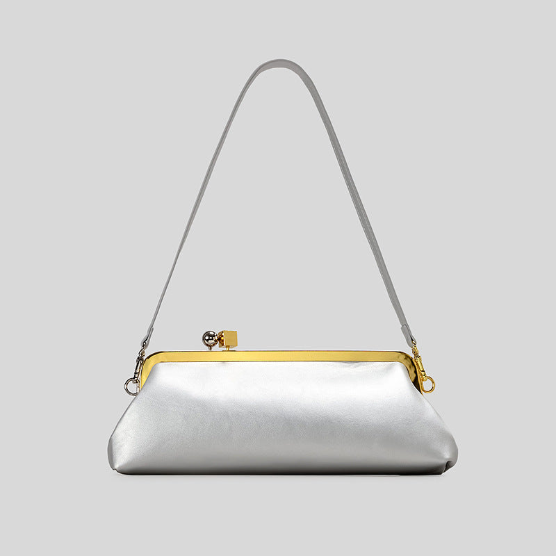 Patent Leather Evening Handbag with Detachable Strap and Frame Clasp