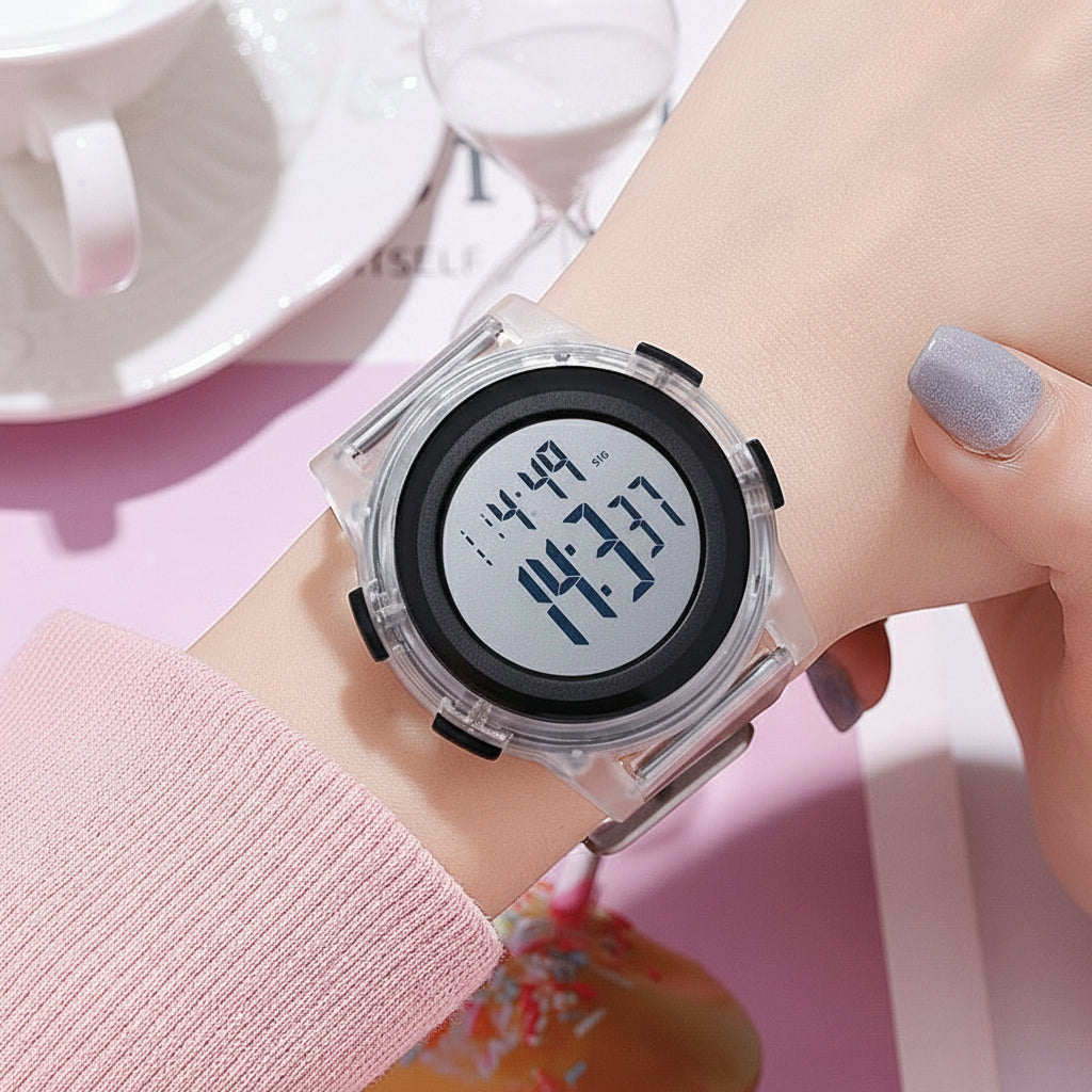 Ultra-Thin Digital Sports Watch for Men, Stainless Steel, 50m