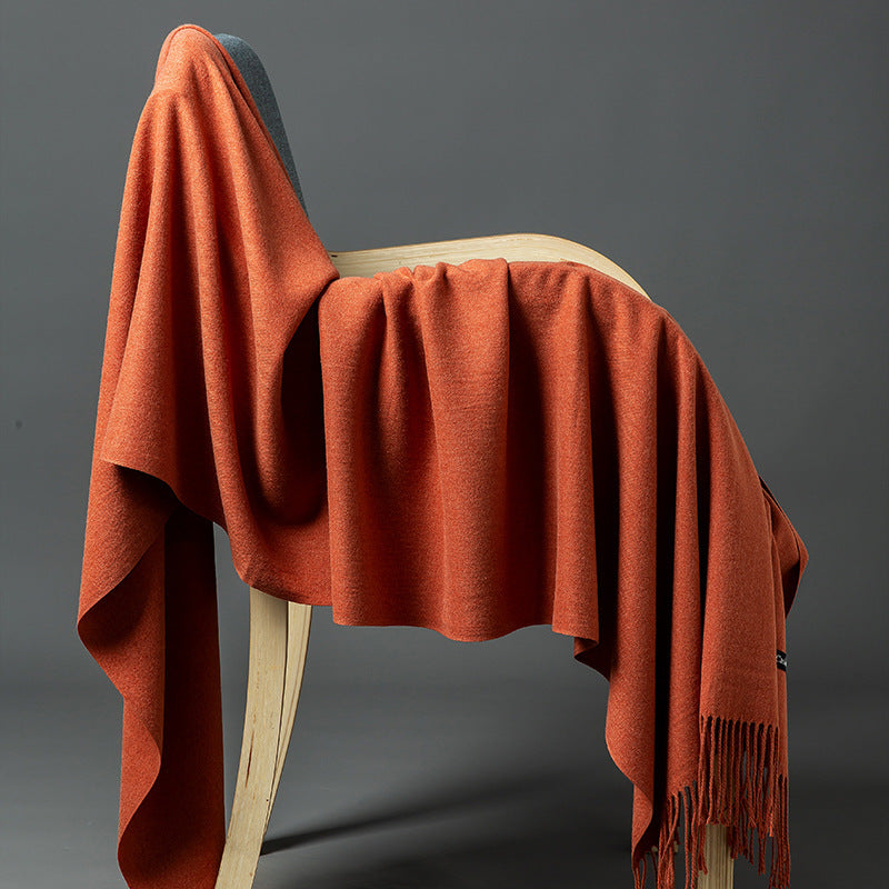Cashmere-Blend Throw Blanket with Fringe for Couch, Bed, and Home Decor