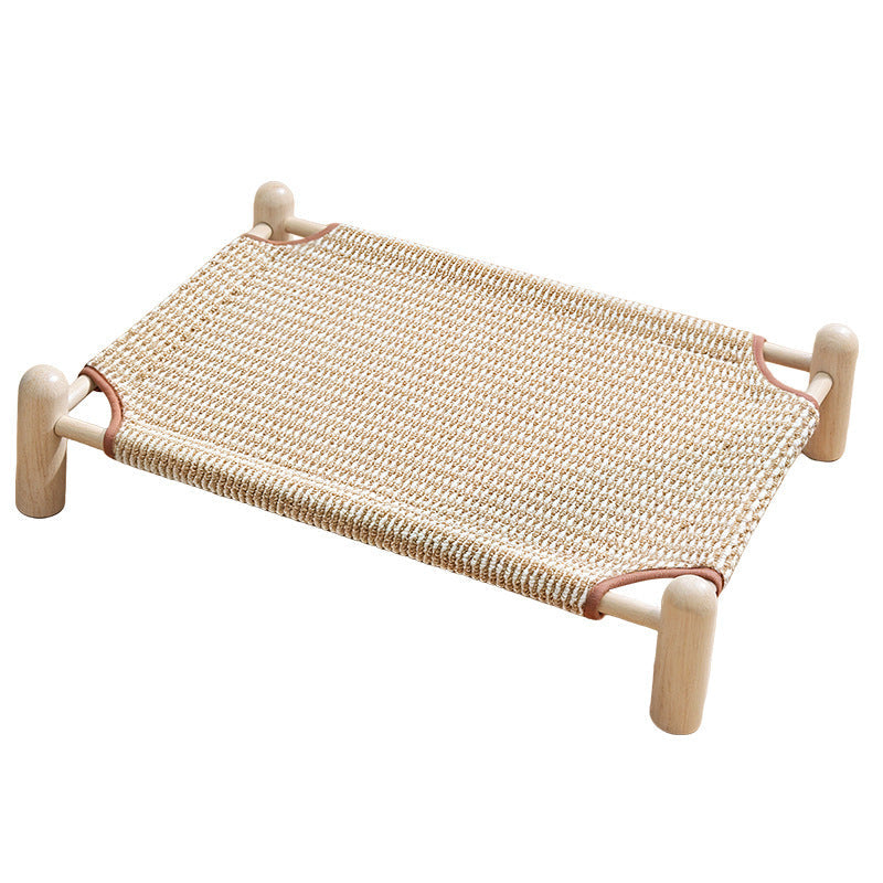 Elevated Wooden Pet Bed with Breathable Woven Cover for Cats and Small Dogs