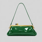 Patent Leather Evening Handbag with Detachable Strap and Frame Clasp