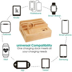 Bamboo 5-Port USB Charging Station and Organizer with Watch and Earbud Holders