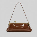 Patent Leather Evening Handbag with Detachable Strap and Frame Clasp