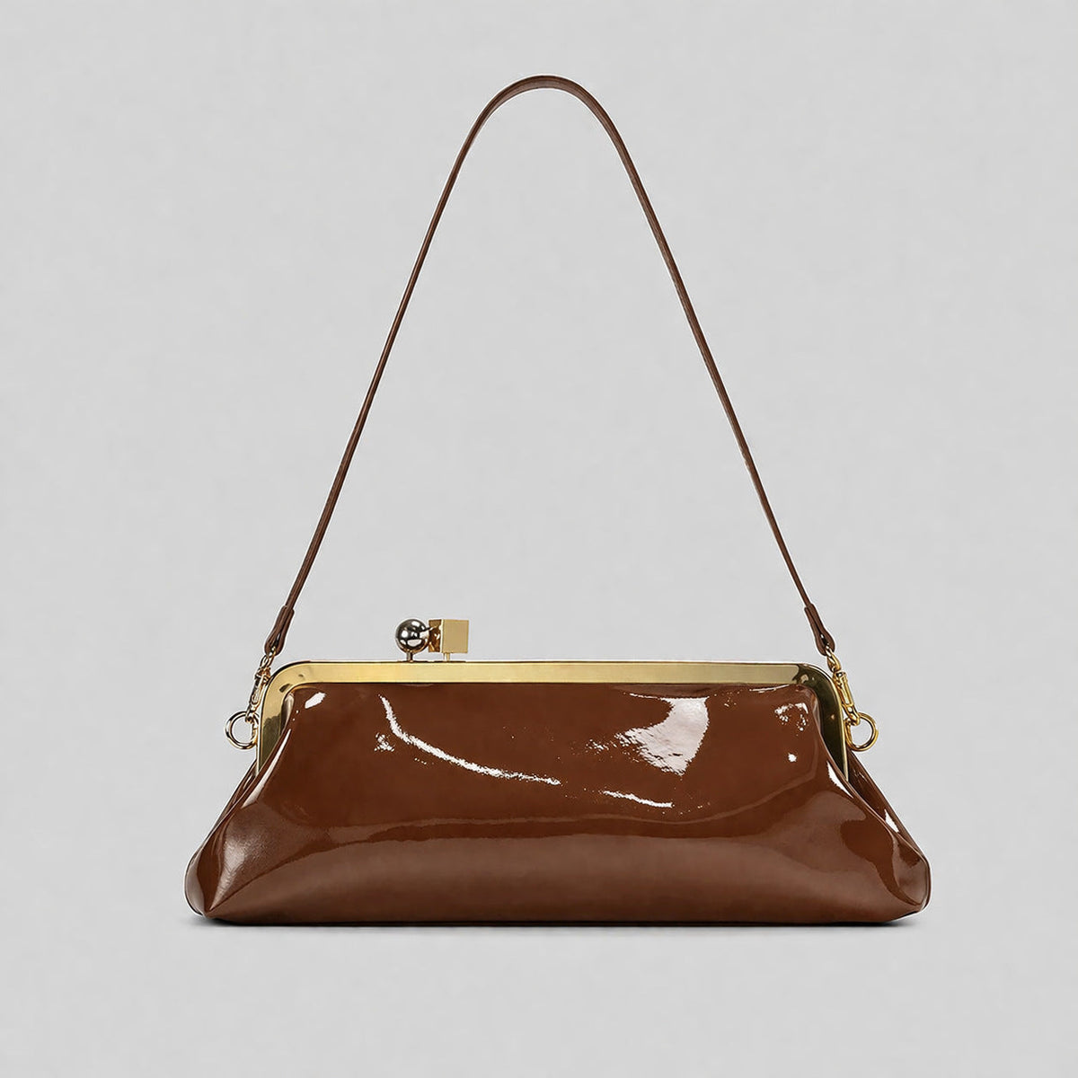 Patent Leather Evening Handbag with Detachable Strap and Frame Clasp