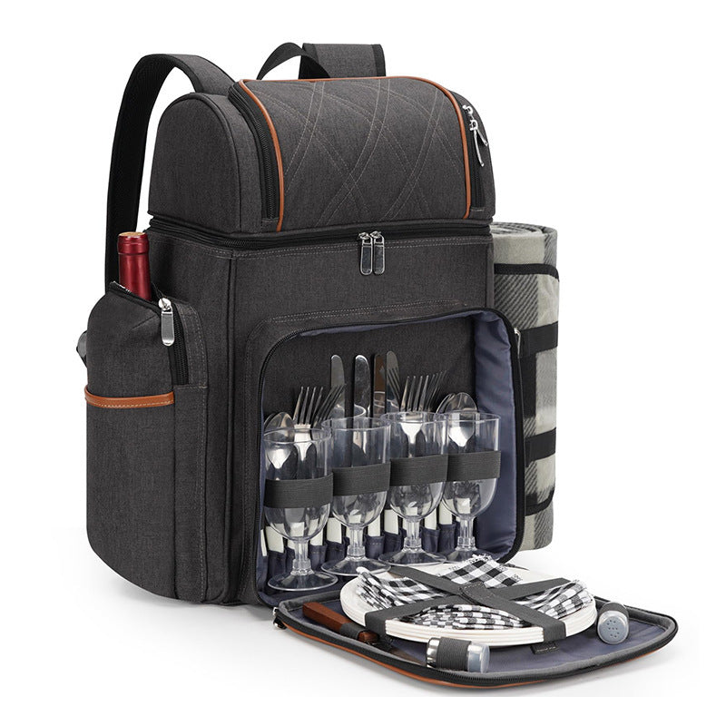 Picnic Backpack with Dish Set, Water-Resistant Fabric, 18 × 13 × 8.7 Inches
