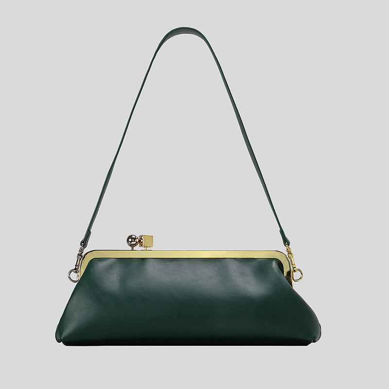 Patent Leather Evening Handbag with Detachable Strap and Frame Clasp