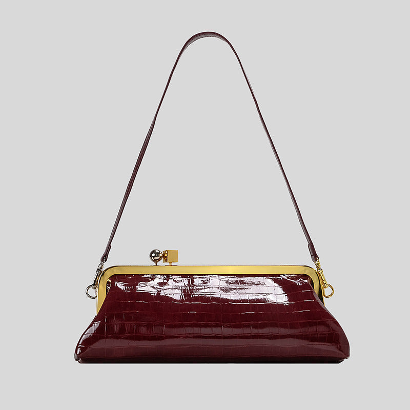 Patent Leather Evening Handbag with Detachable Strap and Frame Clasp