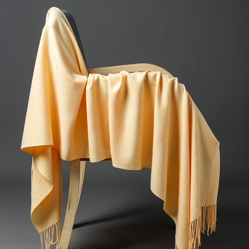 Cashmere-Blend Throw Blanket with Fringe for Couch, Bed, and Home Decor