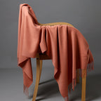 Cashmere-Blend Throw Blanket with Fringe for Couch, Bed, and Home Decor