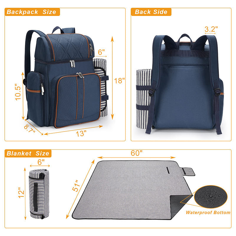 Picnic Backpack with Dish Set, Water-Resistant Fabric, 18 × 13 × 8.7 Inches