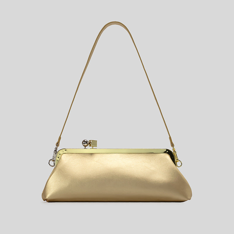 Patent Leather Evening Handbag with Detachable Strap and Frame Clasp