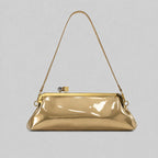 Patent Leather Evening Handbag with Detachable Strap and Frame Clasp