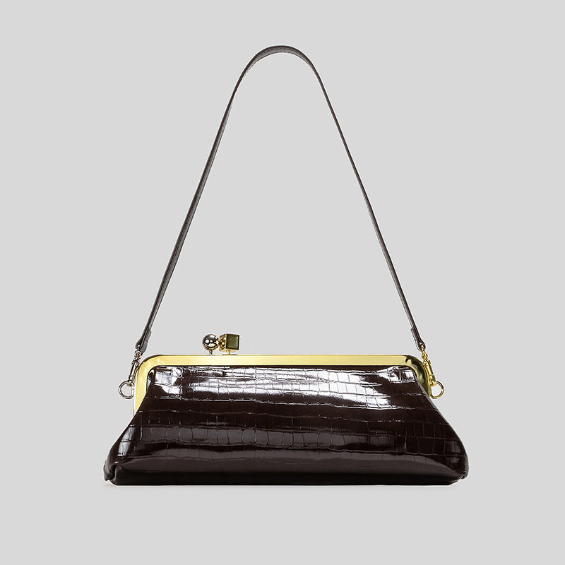 Patent Leather Evening Handbag with Detachable Strap and Frame Clasp